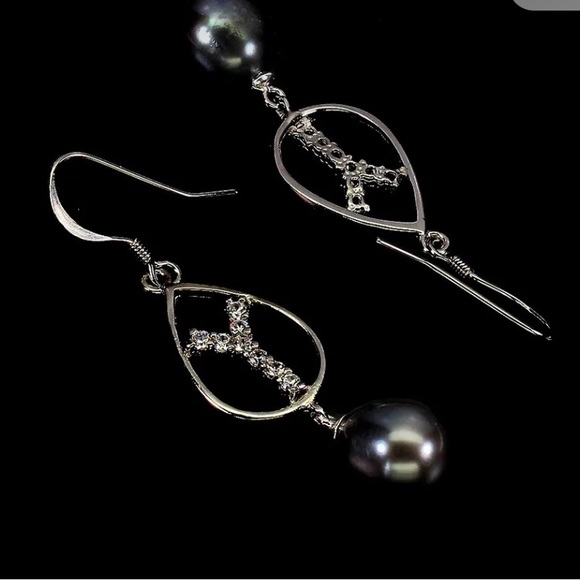 Earrings Natural Drop Pearl 10x8 mm 925 Sterling Silver - Picture 2 of 3